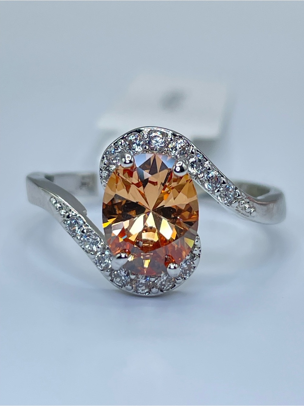 Swarovski Crystal Elements Oval Champagne Crystal Cocktail Ring Sz 9